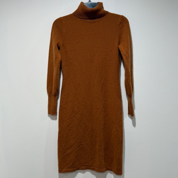 Neiman Marcus Women Cashmere Turtleneck Sweater Dress Small S Rust Brown Fall - Picture 1 of 8